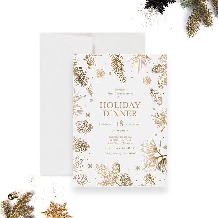 Elegant Holiday Dinner Invitation, Business Holiday Invites, Formal Holiday Celebration, Thanksgiving Party, Family Holiday Dinner, Company Annual Christmas Party Invitations