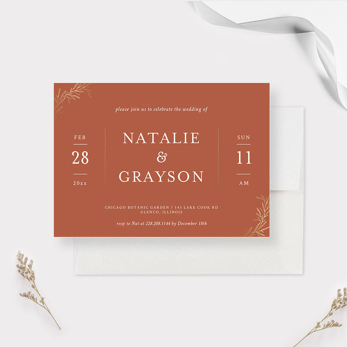 Rustic Fall Wedding Invitation, Burnt Orange Wedding Anniversary Party Invite, Personalized Engagement Party Cards, Rehearsal Dinner Invite with Earth Tones