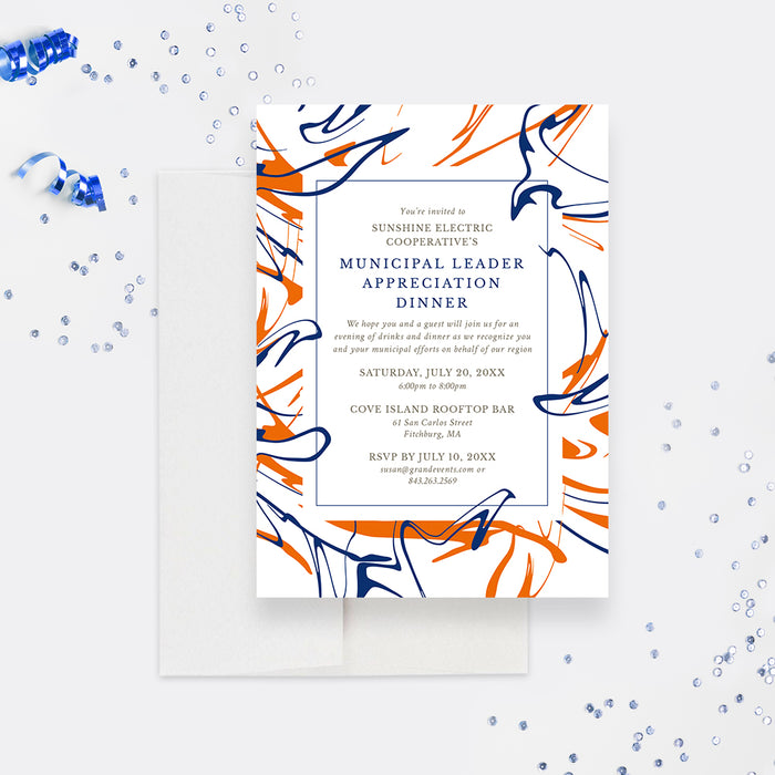 Modern Abstract Dinner Invitation, Line Art Corporate Party Invite, Unique Retirement Party Invites, Custom Artistic Business Event Invitation Card