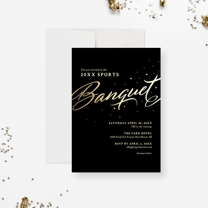 Black and Gold Banquet Invitation, Elegant Business Dinner Invite, Classy Corporate Party Invites, Modern Company Event Invite Cards, Work Function