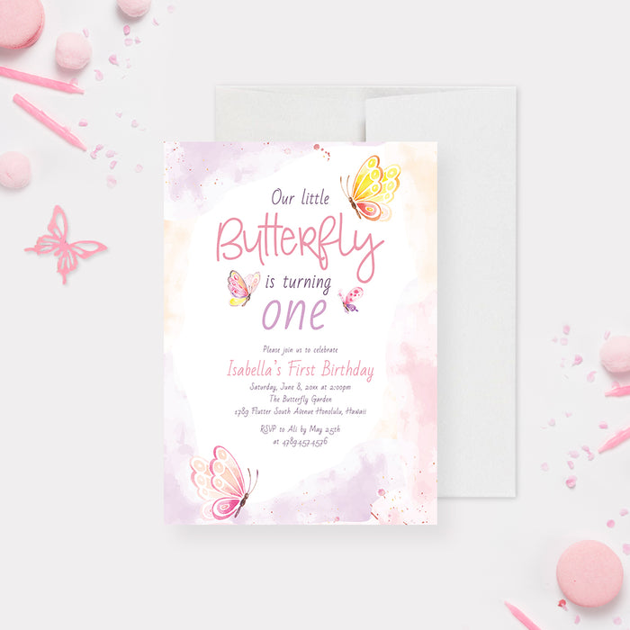 Butterfly Birthday Party Invitation, 1st Birthday Invitations for Girls, Colorful Kids 2nd 3rd 4th 5th Birthday Party Invites, Personalized Cute Baby Girl Birthday Invite Cards