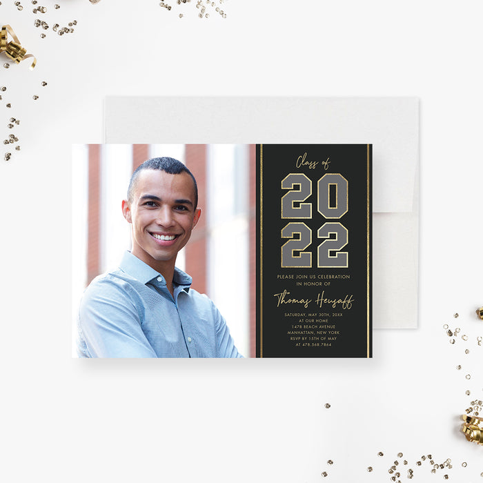 Class of 2022 Graduation Party Invitation with Photo, Grad Party Photo Invites, High School Graduation Invites with Picture, Personalized College Graduation Cards
