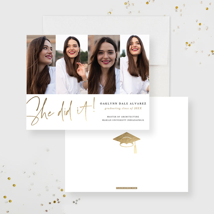 She Did It Graduation Announcement with Photo, College Graduation Card with Pictures, High School Graduation Photo Gifts, Congratulations Class of 2022 Cards