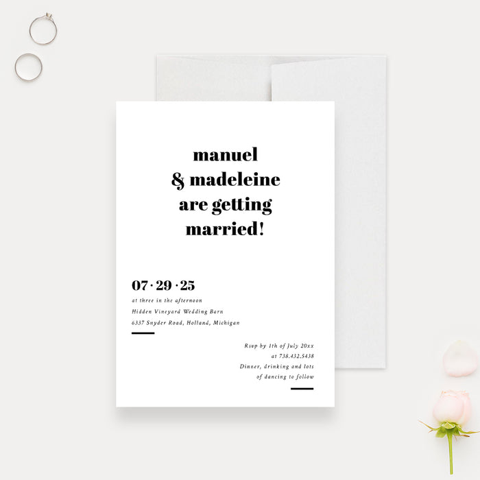 Minimalist Wedding Invitation, Classic White Anniversary Party Invite, Simple Modern Engagement Party Invites, Personalized Rehearsal Dinner Cards