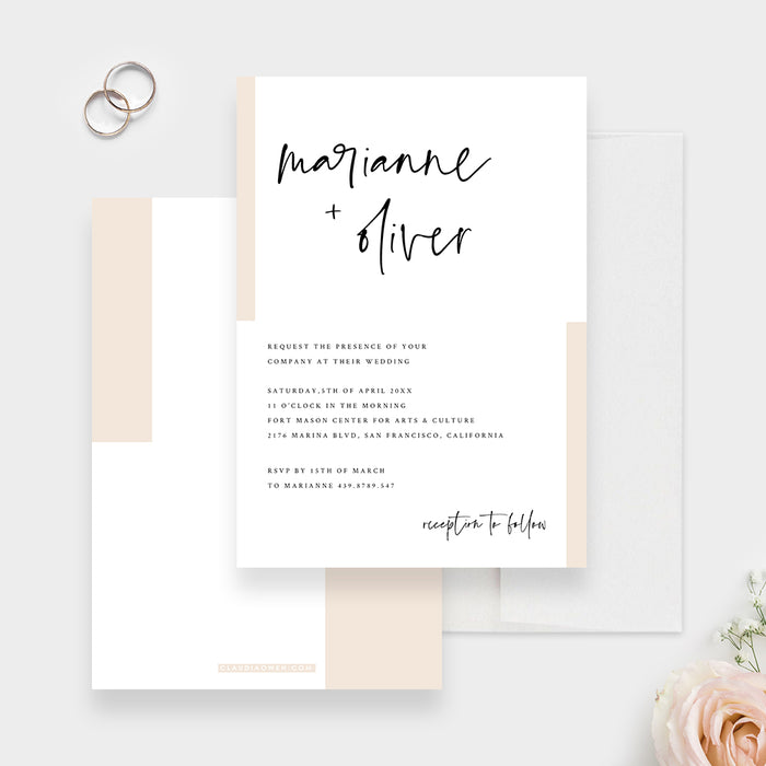 Simple and Modern Wedding Invitation, White and Beige Anniversary Party Invite, Minimalist Engagement Party Invites, Custom Rehearsal Dinner Cards
