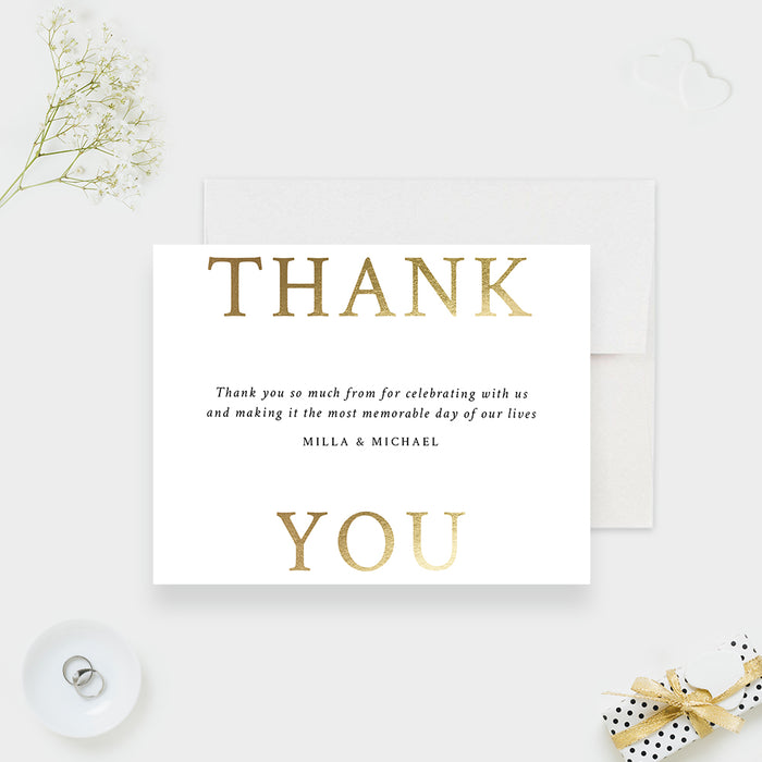 Minimalist Wedding Thank You Card, Elegant Thank You Notes, White and Gold Anniversary Party Thank You Note Cards, Professional Thank You Cards