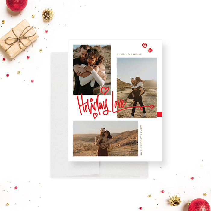 Romantic Holiday Love Photo Cards, Couple Holiday Card with Pictures, Love Heart Christmas Greetings, Personalized Family Christmas Card