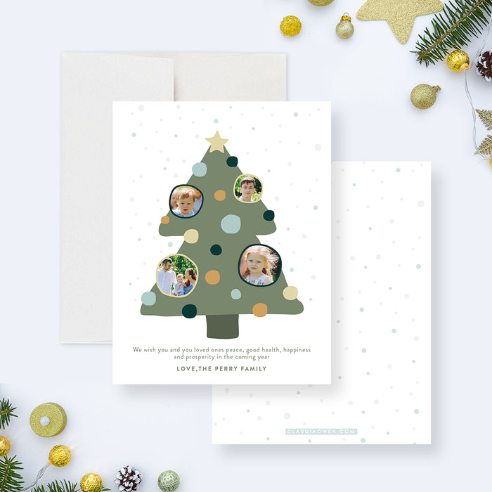 Christmas Tree Holiday Cards with Pictures, Cute Christmas Card with Photo, Unique Family Holiday Photo Cards, Personalized Family Christmas Greeting Card