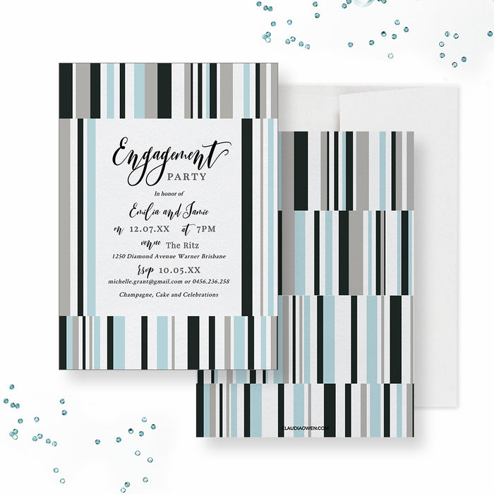 Modern Engagement Party Invitation Template, Anniversary Party Invitation with Geometric Pattern Digital Download, Vow Renewal Invites in Blue Gray and Black