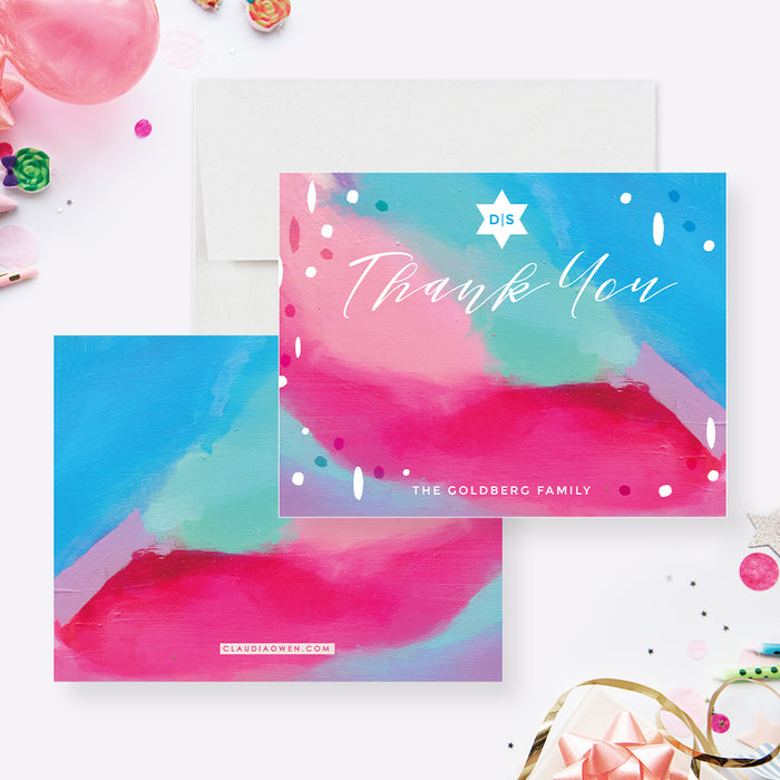 Painterly Thank You Cards for Bat Mitzvah, Unique Bar Mitzvah Thank You Cards, Colorful Thank You Note Card, Artistic Thank You Notes, Jewish Note Cards