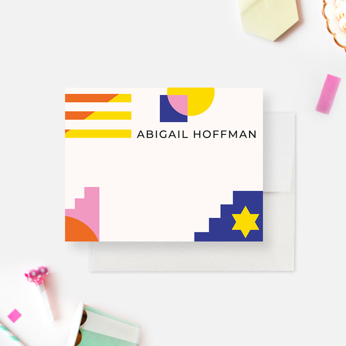 Bat Mitzvah Thank You Cards with Colorful Geometric Shapes, Unique Bar Mitzvah Thank You Gifts, Personalized Jewish Thank You Note Card with Star of David