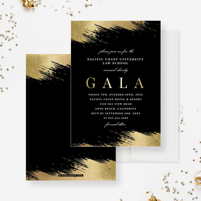 Black and Gold Annual Gala Invitations, Elegant Charity Gala Invites, Corporate Party Invite Cards, Company Annual Dinner Invitation Card, Business Fundraising Event