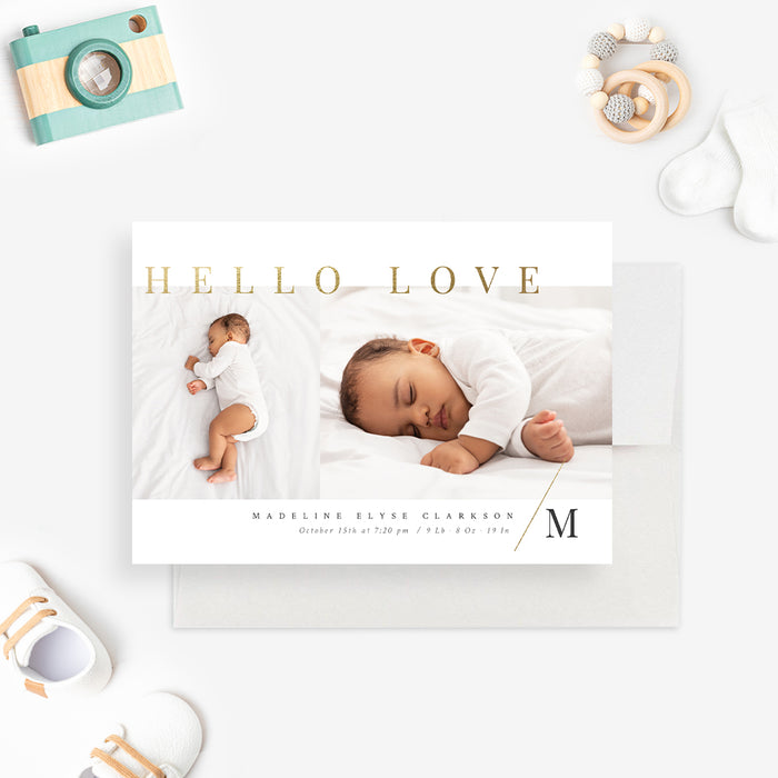 Personalized Birth Announcement Photo Cards, Modern Newborn Baby Announcement Cards with Photo, Hello Baby Announcement for Boy and Girl, Hello Love