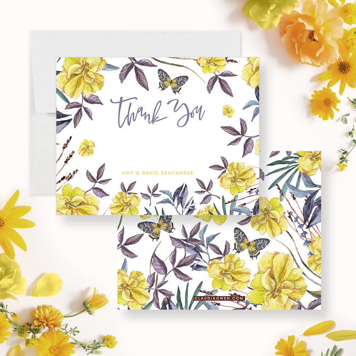 Floral Bat Mitzvah Thank You Cards, Thank You Notes with Flower and Butterfly Illustrations, Butterfly Thank You Gifts, Personalized Thank You Note Card