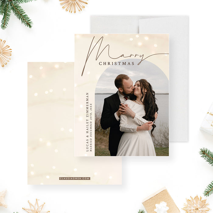 Marry Christmas Card with Photo, Just Married Holiday Cards, Wedding Photo Christmas Card, Newlyweds Christmas Card, Holiday Cards for Couple with Picture