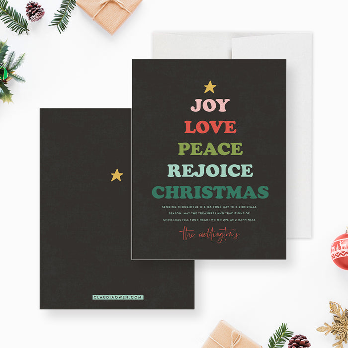 Modern Holiday Cards, Joy Love Peace Rejoice Christmas Greeting Cards, Simple Christmas Greeting Cards, Personalized Family Christmas Cards