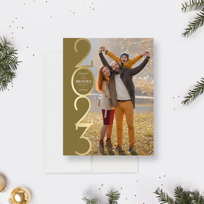 2023 New Year Card with Photo, Modern Holiday Photo Cards, Elegant Family Christmas Cards with Picture, Personalized Happy New Year Greeting Cards