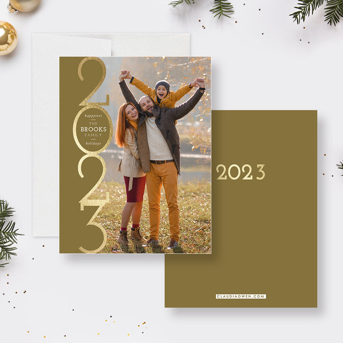 2023 New Year Card with Photo, Modern Holiday Photo Cards, Elegant Family Christmas Cards with Picture, Personalized Happy New Year Greeting Cards