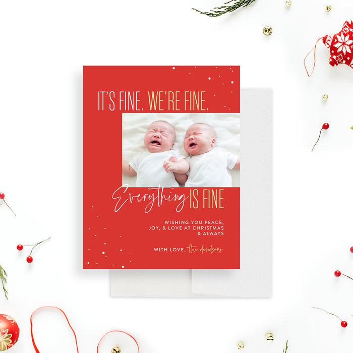 Funny Holiday Cards with Photo, Funny Family Christmas Cards, It’s Fine We’re Fine Everything’s Fine Christmas Cards, Personalized Unique Baby Holiday Card