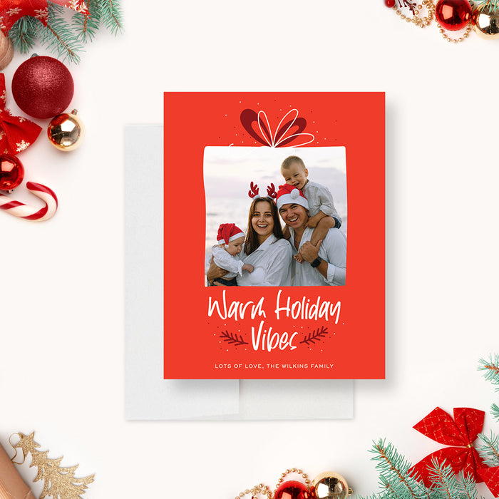 Warm Holiday Wishes Photo Card, Cute Holiday Cards with Photo, Unique Family Christmas Greeting Cards, Red and White Christmas Cards with Picture