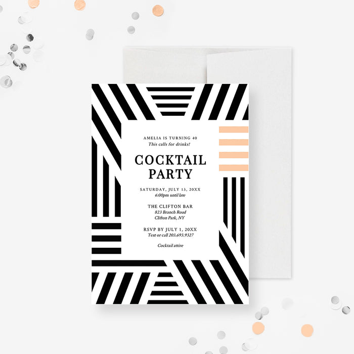 Cocktail Party Invitation Template with Geometric Pattern Design, Business Happy Hour Invitation Digital Download, Professional Event Invites, Drinks Party Formal Invitation Card