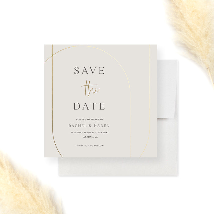 Modern Wedding Save the Date with Gold Border, Elegant Birthday Save the Date Card, Minimalist Cream and Gold Save the Dates, Custom Save Our Date Cards