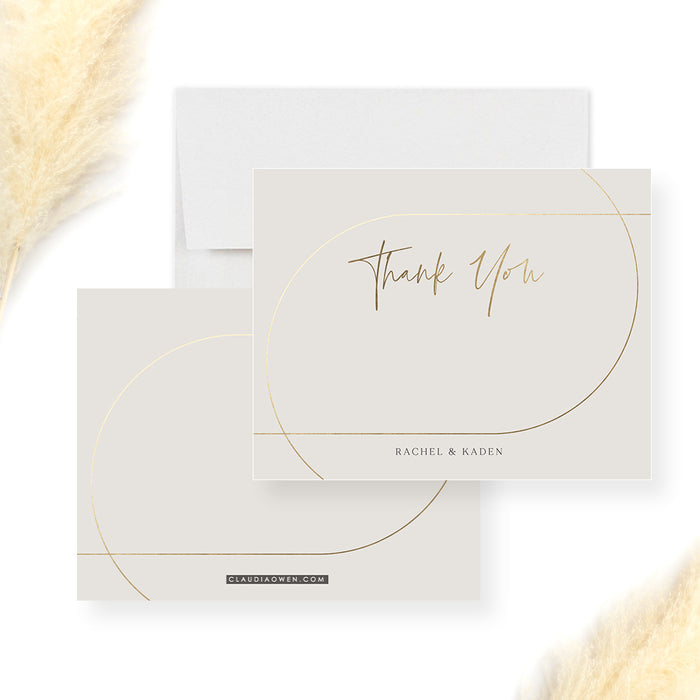 Elegant Wedding Thank You Card with Gold Border, Personalized Modern Thank You Gifts, White and Gold Thank You Notes, Minimalist Appreciation Thank You Note Cards