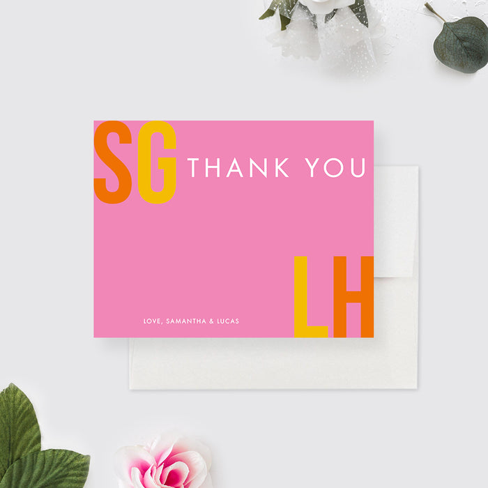 Modern and Bold Wedding Thank You Cards, Pink Anniversary Party Thank You Notes, Colorful Thank You Gifts, Personalized Appreciation Note Cards