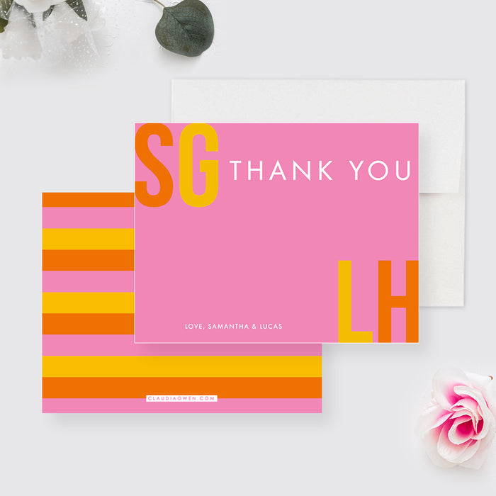 Modern and Bold Wedding Thank You Cards, Pink Anniversary Party Thank You Notes, Colorful Thank You Gifts, Personalized Appreciation Note Cards