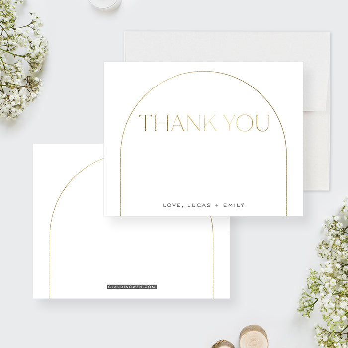 Modern Wedding Thank You Notes with Gold Arch, White and Gold Thank You Cards for Wedding, Elegant Birthday Thank You Notes, Anniversary Party Thank You Note Cards