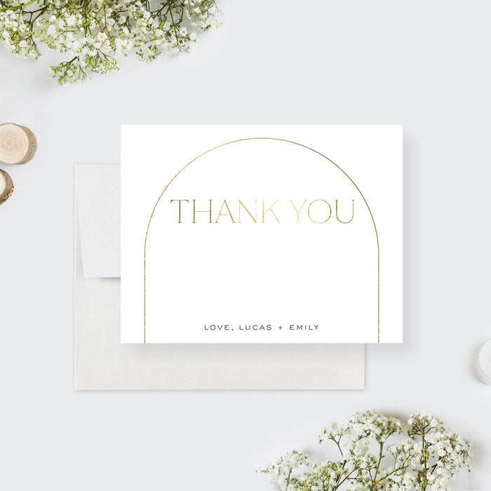 Modern Wedding Thank You Notes with Gold Arch, White and Gold Thank You Cards for Wedding, Elegant Birthday Thank You Notes, Anniversary Party Thank You Note Cards