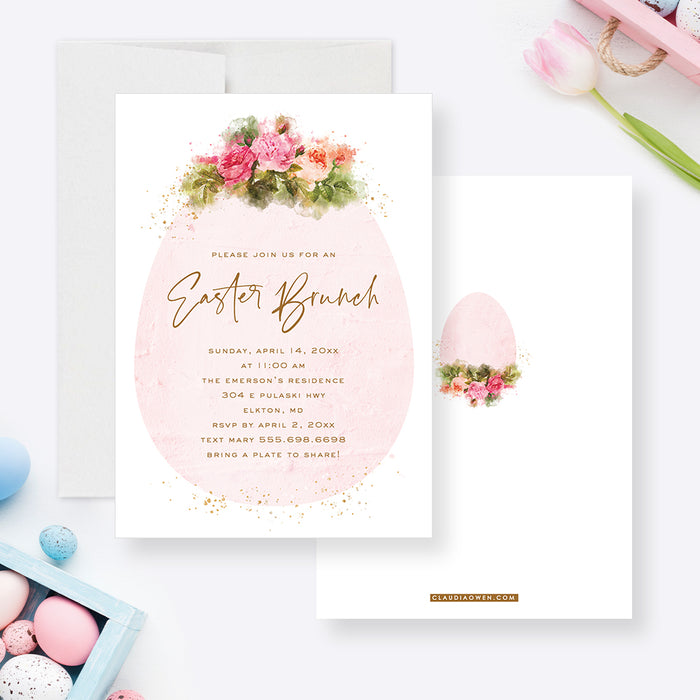 Floral Easter Brunch Invitations, Easter Lunch Birthday Invitation Card, Easter Egg Hunt Party Invite, Sunday Brunch Invite, Personalized Garden Party Invites with Flowers