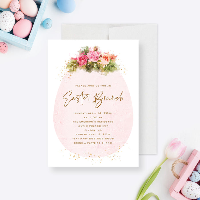 Floral Easter Brunch Invitations, Easter Lunch Birthday Invitation Card, Easter Egg Hunt Party Invite, Sunday Brunch Invite, Personalized Garden Party Invites with Flowers