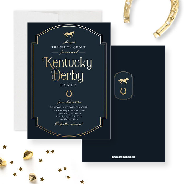 Kentucky Derby Invitation Card, KY Derby Party, Horse Racing Party Invites, Personalized Horse Race Themed Invite Card with Horseshoe