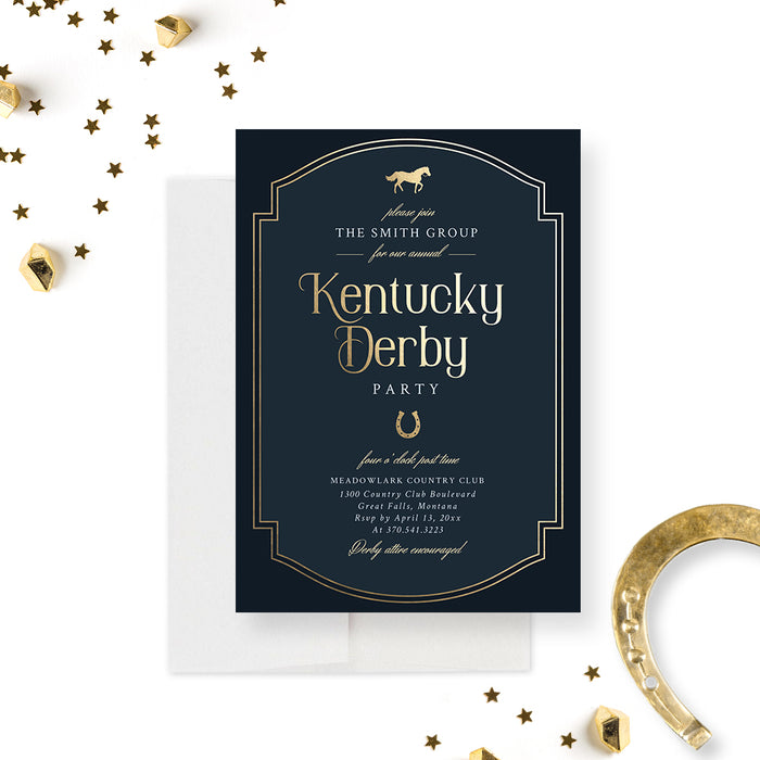 Kentucky Derby Invitation Card, KY Derby Party, Horse Racing Party Invites, Personalized Horse Race Themed Invite Card with Horseshoe