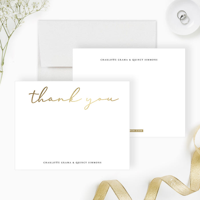 Elegant Wedding Thank You Card with Gold Typography, Modern Thank You Notes, White and Gold Anniversary Party Thank You Note Cards, Professional Thank You Cards
