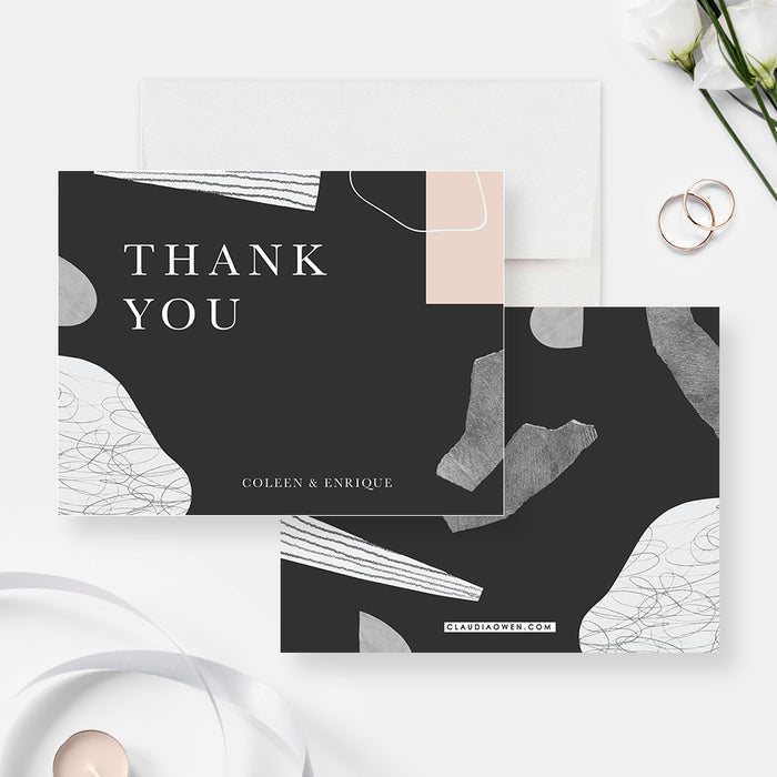 Personalized Black Thank You Cards with Abstract Art, Unique Anniversary Party Thank You Notes, Artsy Thank You Gifts, Creative Appreciation Note Cards