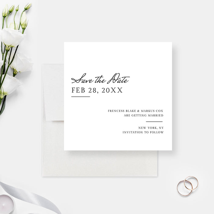 Minimalist Wedding Save the Dates, Plain White Save the Date Cards, Modern and Formal Save the Date, Personalized Simple Black and White Save Our Date Cards