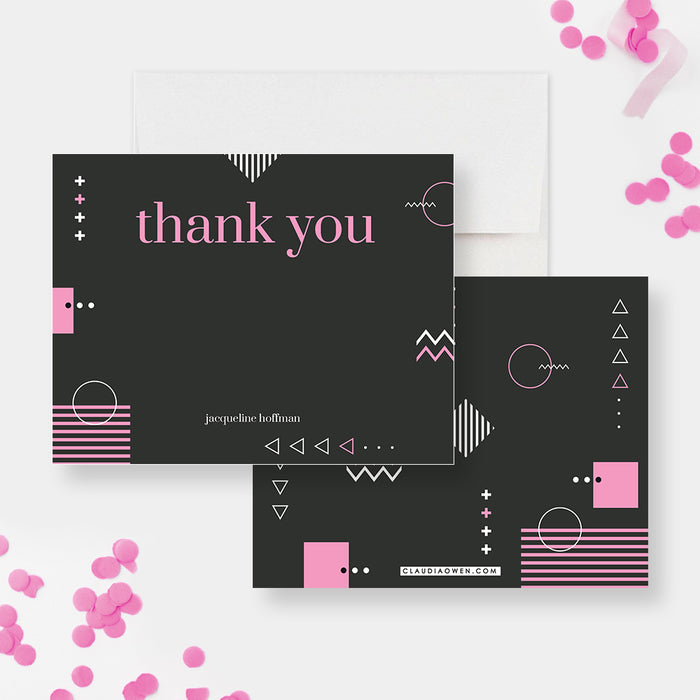 Gray and Pink Bat Mitzvah Thank You Cards with Geometric Shapes, Unique Bar Mitzvah Thank You Notes, Personalized Jewish Thank You Note Card with Modern Feel