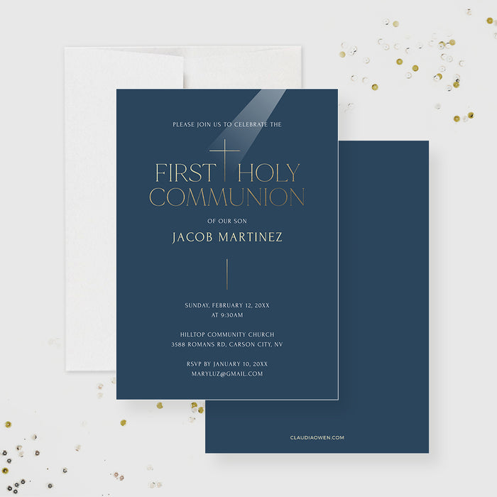 First Holy Communion Invitation Editable Template, Printable Religious Invitation for Boys, Minimalist Communion Invites, Instant Download