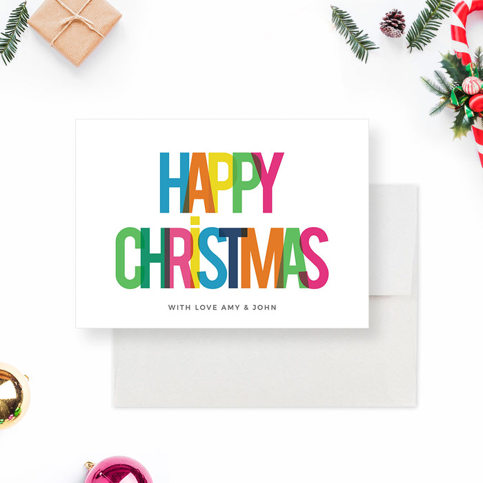 Happy Christmas Card Template with Colorful Design, Personalized Christmas Card Digital Download, Photo Christmas Greeting Card, Printable Christmas Cards