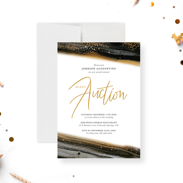 Silent Auction Invitation Template, Client Appreciation Dinner Digital Download, Professional Business Events, Formal Company Dinner Invites, Retirement Party, Brown and Black Agate
