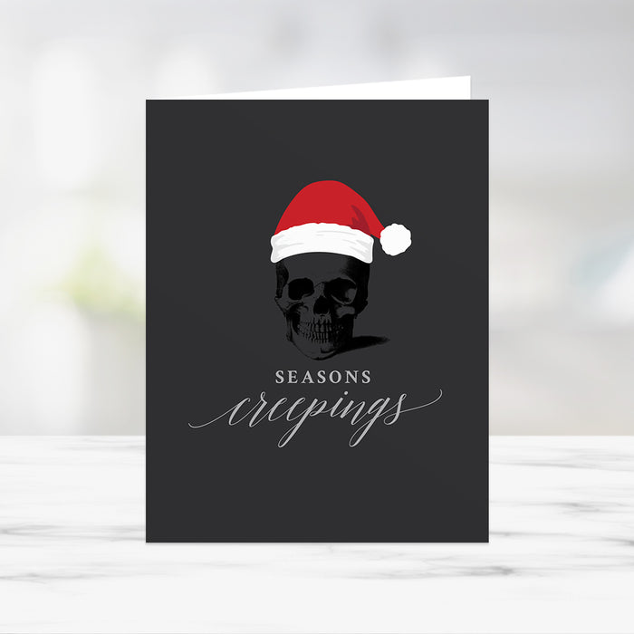Seasons Creepings Digital Download Card, Skull with Santa Hat Funny Holiday Greeting Cards, Spooky Christmas Card Instant Download, Funny Holiday Greeting Folded Card