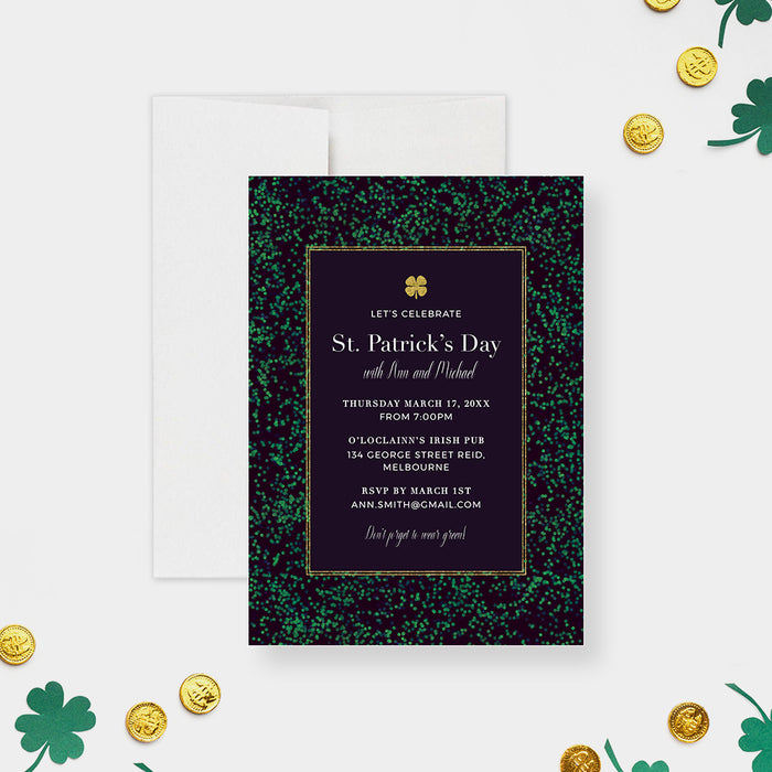 St Patricks Day Invitation Template, Saint Patricks Day Celebration Invite Instant Download with Shamrock, Irish Party Printable Invitation, St Paddy's Day with Four Leaf Clover