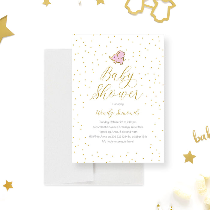 Pink Elephant Baby Shower Invitation Editable Template, Electronic Baby Boy Shower Invites for Girls, Baby Brunch Printable Invitation Cards, Oh Baby Girl Invitation, Confetti Baby Sprinkle