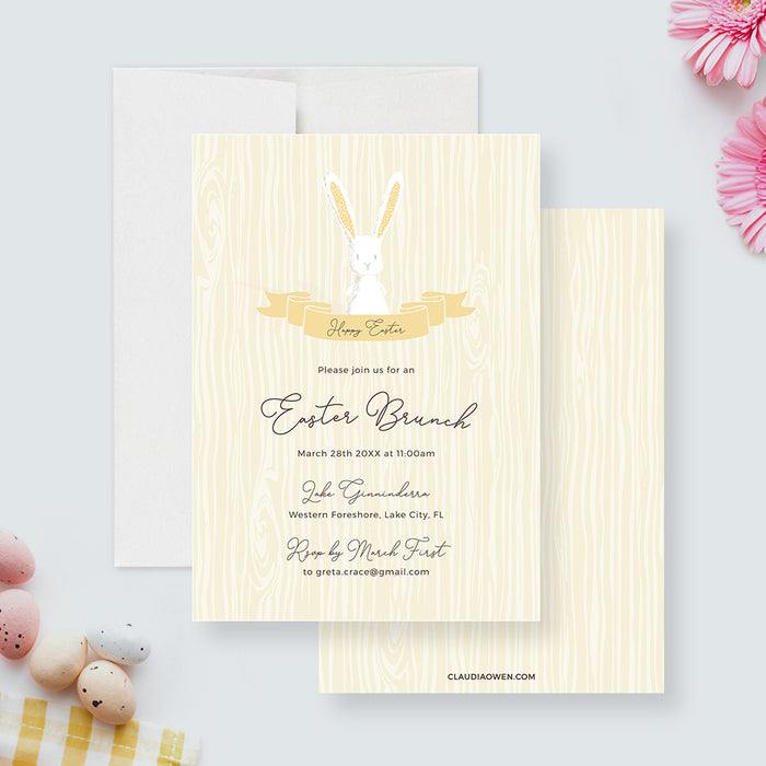 Easter Bunny Brunch Invitation Template, Easter Birthday Party Invite Instant Download with White Rabbit, Kids Printable Easter Invitations, Family Easter Egg Hunt Invite
