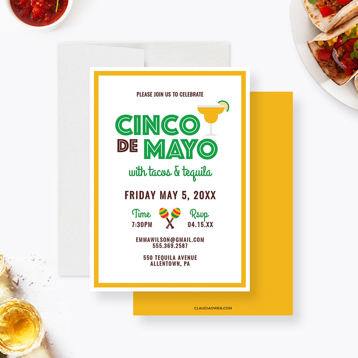 Cinco De Mayo Fiesta Invitation Digital Download, Mexican Holiday Celebration Invites Template, Cinco De Mayo Party with Tacos and Tequila