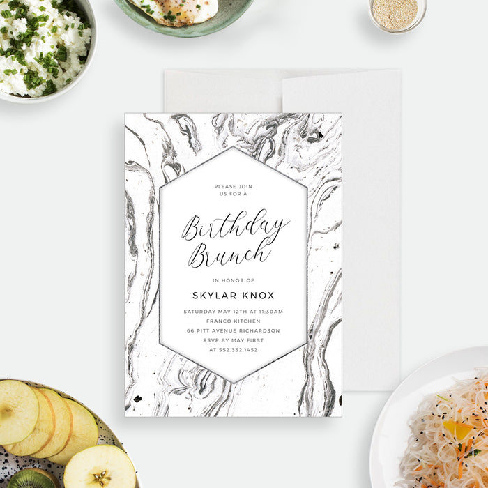 Birthday Brunch Invitation Template, Ladies Lunch Party Invites Instant Download, Bridal Brunch Invite with Marble Design, 30th 40th 50th Adult Birthday Invitation