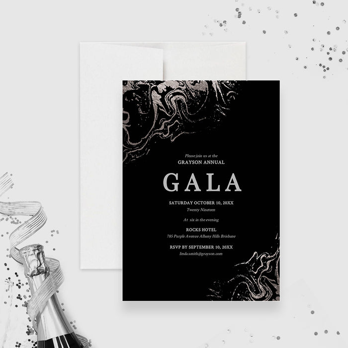 Gala Invitation Editable Template, Formal Digital Download, Corporate Event Company Office Party Printable, Work Party Silver Marble