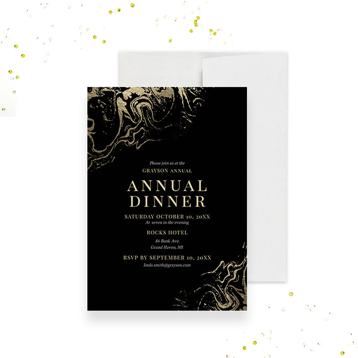 Annual Dinner Invitation Set Template, Gold Gala Party Invitation, Business Dinner Rsvp Card, Formal Dinner Invite Digital Download, Corporate Event Printable RSVP